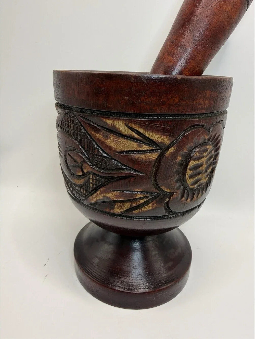 VINTAGE Hand Carved Wooden Mortar & Pestle Spices Herbs Grinder 6.5”
